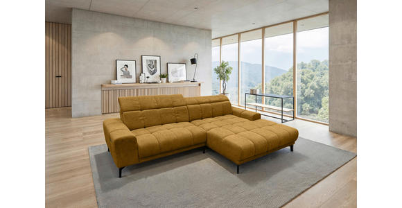ECKSOFA inkl.Funktionen Senfgelb Chenille  - Senfgelb/Schwarz, MODERN, Textil/Metall (300/195cm) - Xora