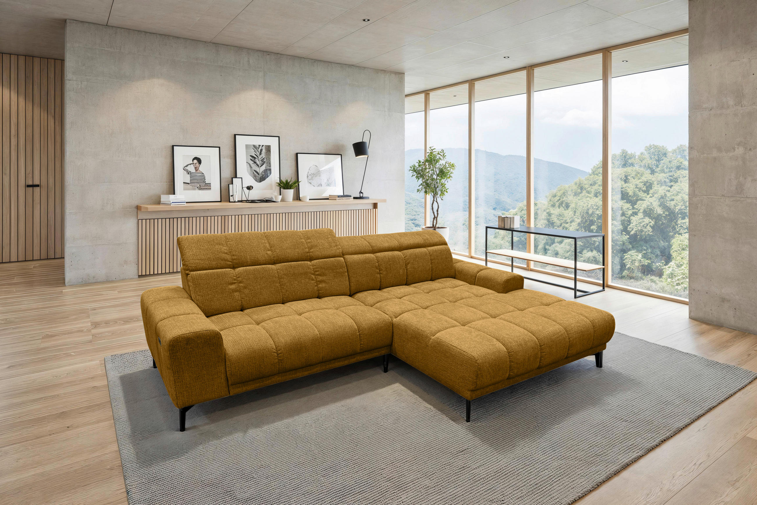 ECKSOFA inkl.Funktionen Senfgelb Chenille  - Senfgelb/Schwarz, MODERN, Textil/Metall (300/195cm) - Xora