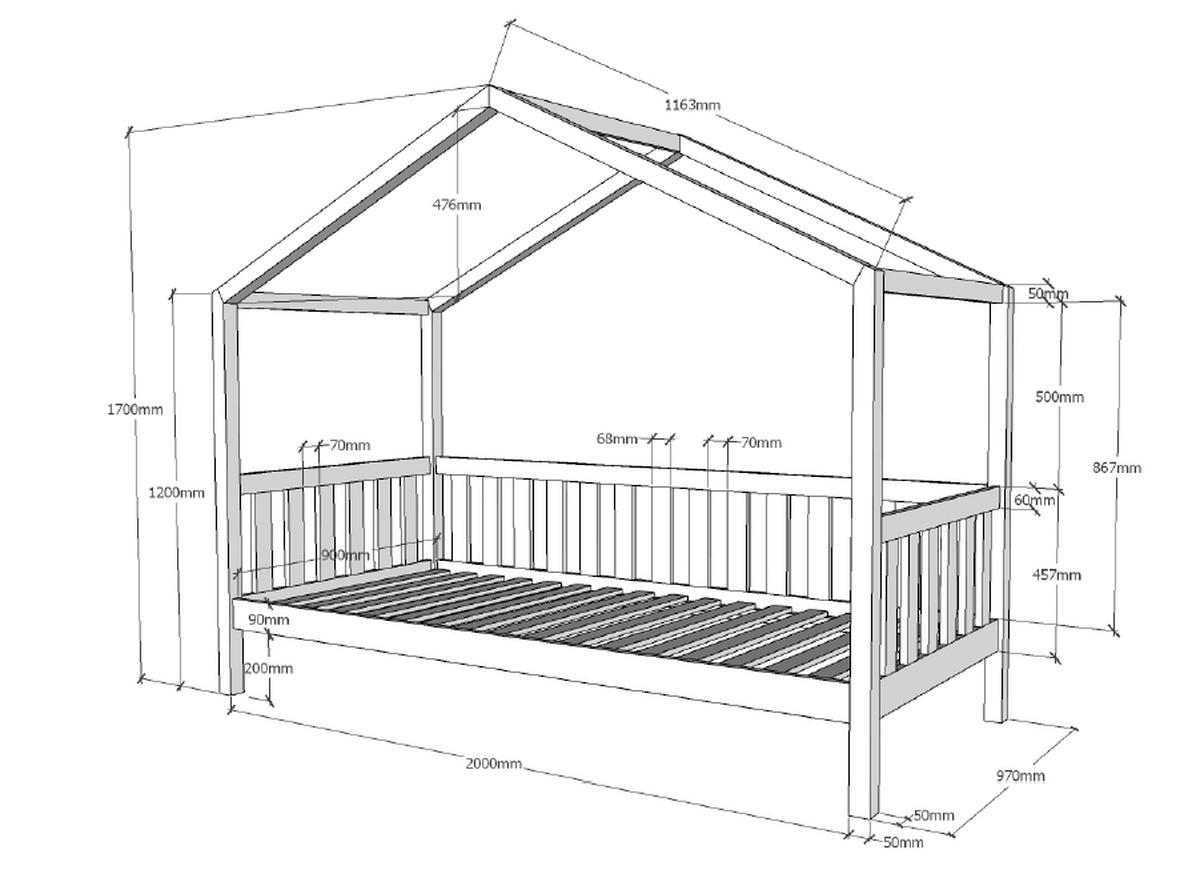 DĚTSKÁ POSTEL SE STŘÍŠKOU, 90/200 cm bílá - bílá, Moderní, dřevo (90/200cm) - MID.YOU