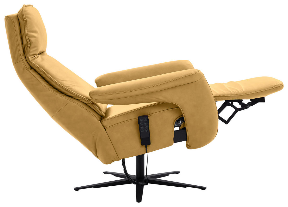 RELAXSESSEL in Leder Gelb  - Gelb/Schwarz, Design, Leder/Metall (83/123/87cm) - Valdera