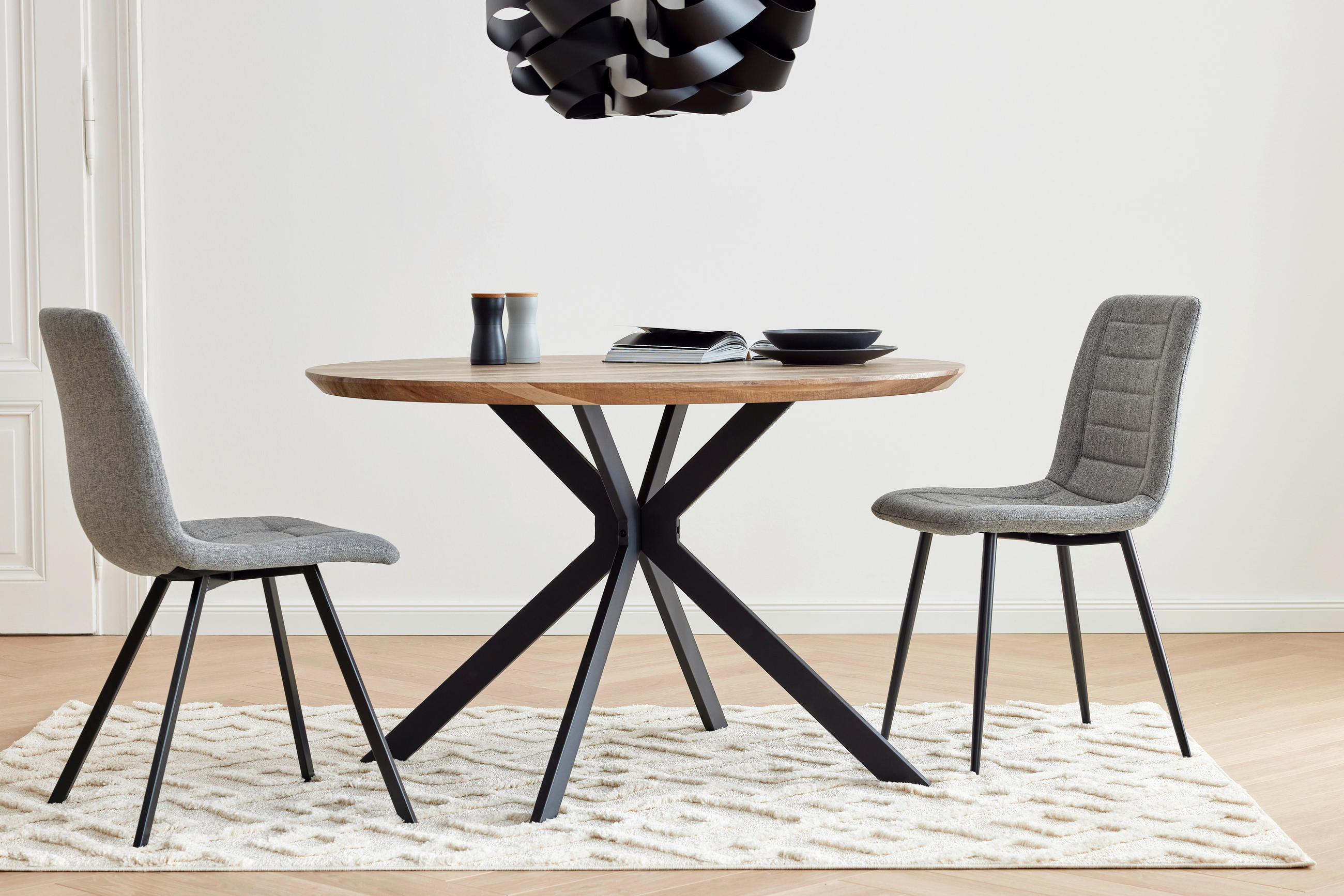 ESSTISCH in Metall, Holzwerkstoff 120/120/76 cm  - Eichefarben/Schwarz, MODERN, Holzwerkstoff/Metall (120/120/76cm) - MID.YOU