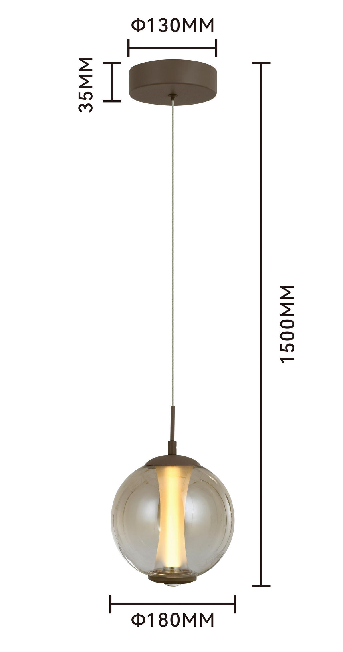 ZÁVĚSNÉ LED SVÍTIDLO, 18/150/18 cm  - pískové barvy, Design, kov/sklo (18/150/18cm)