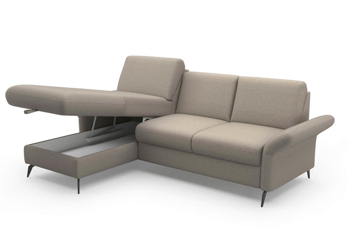 ECKSOFA ROCHELLE E Taupe Flachgewebe  - Taupe/Schwarz, KONVENTIONELL, Textil/Metall (164/251cm) - Sit & More
