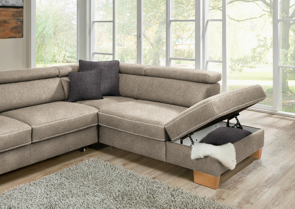 ECKSOFA in Mikrofaser Greige  - Greige/Eichefarben, Natur, Holz/Textil (226/273cm) - Beldomo System