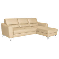 ECKSOFA in Lederlook Echtleder Beige  - Chromfarben/Beige, Design, Leder/Textil (241/168cm) - Livetastic