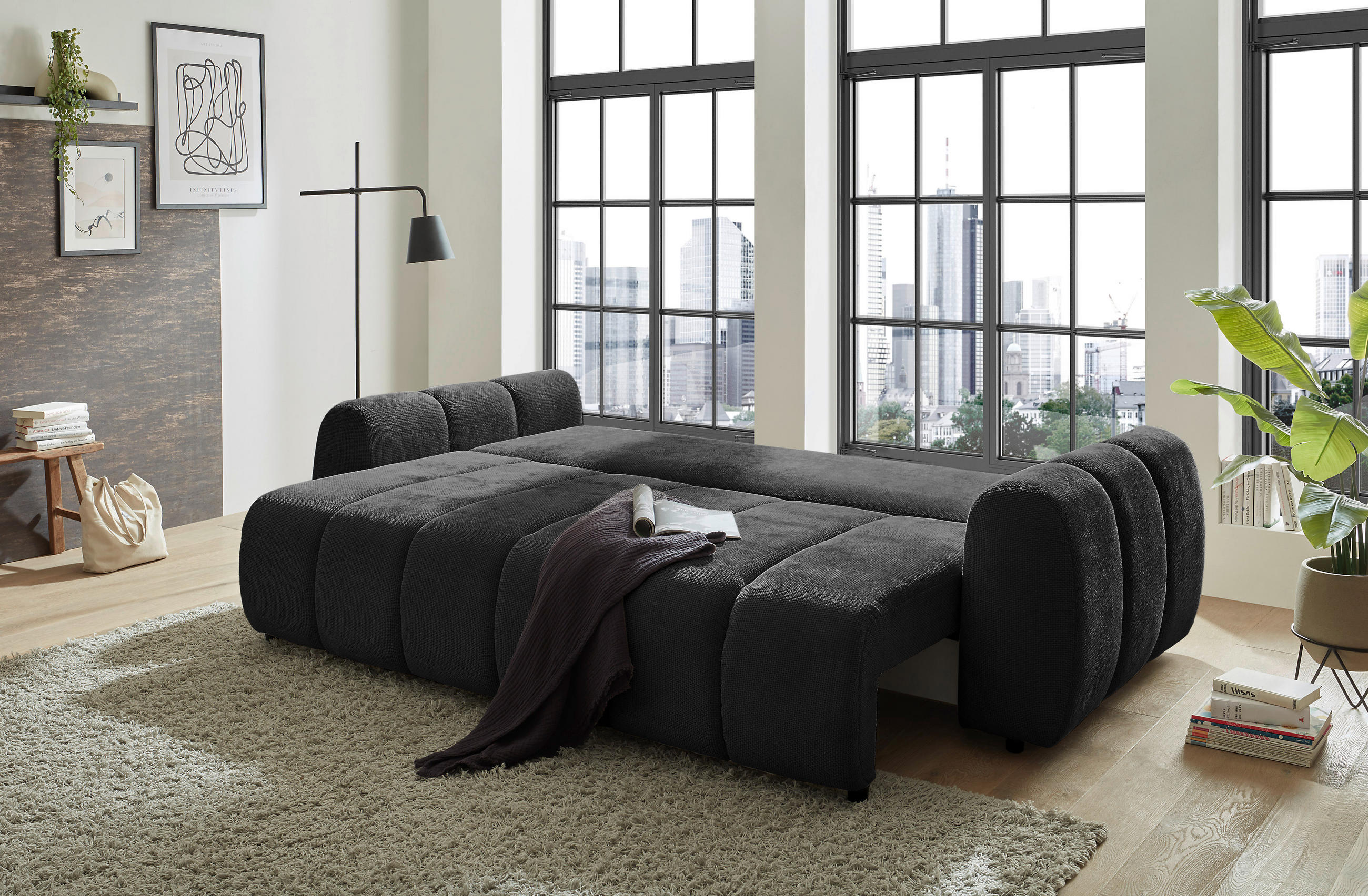 BÄDDSOFFA i vävt tyg svart  - svart, Design, textil/plast (256/76/112cm) - MID.YOU
