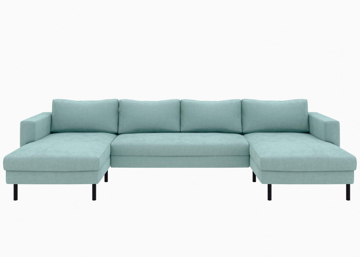 WOHNLANDSCHAFT Mintgrün Struktur  - Schwarz/Mintgrün, MODERN, Textil/Metall (161/306/161cm) - Trendmanufaktur