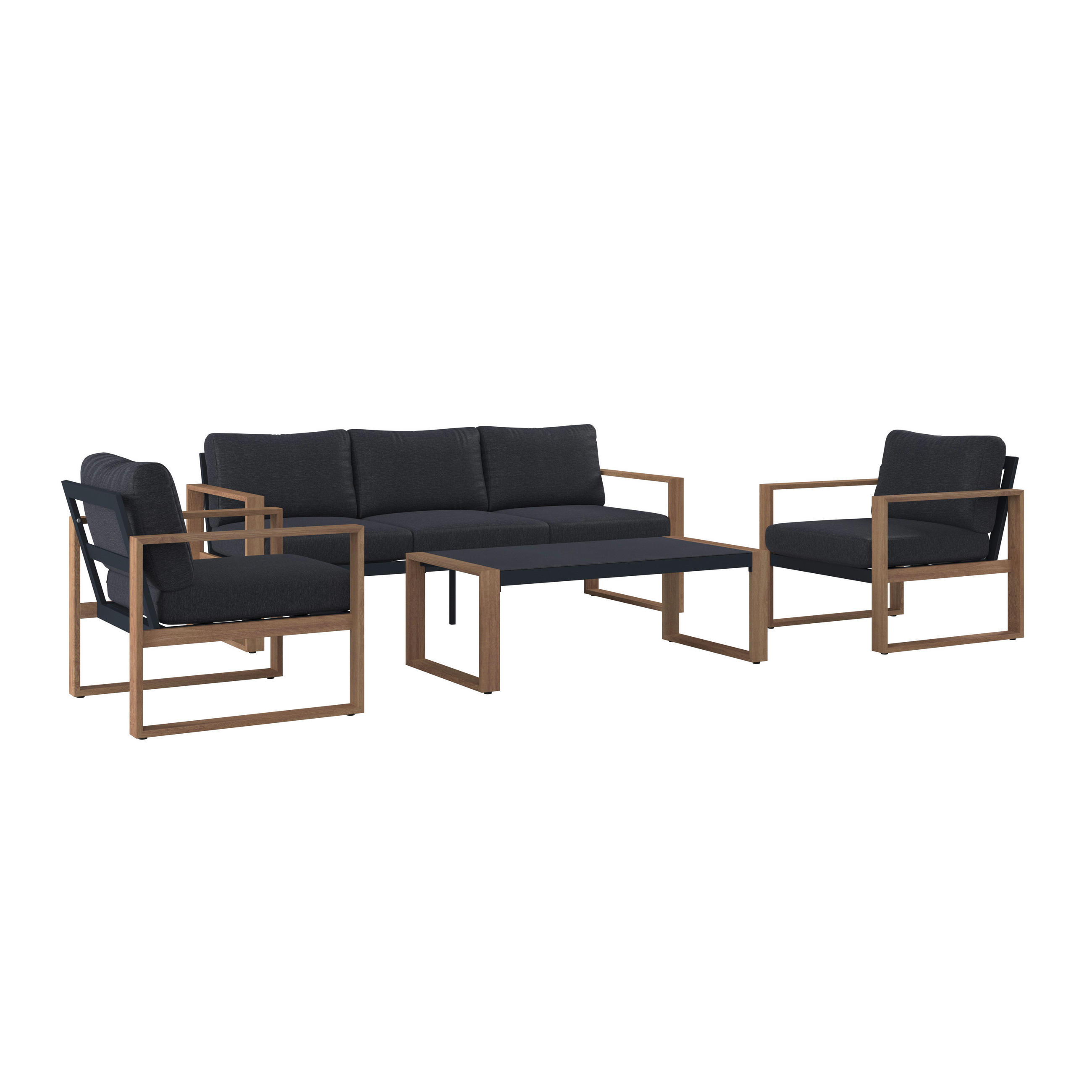 LOUNGE GARNITURA   metal, staklo, tekstil  siva, prirodne boje    - siva/prirodne boje, Moderno, staklo/metal (202.8/72/78cm) - Ambia Garden