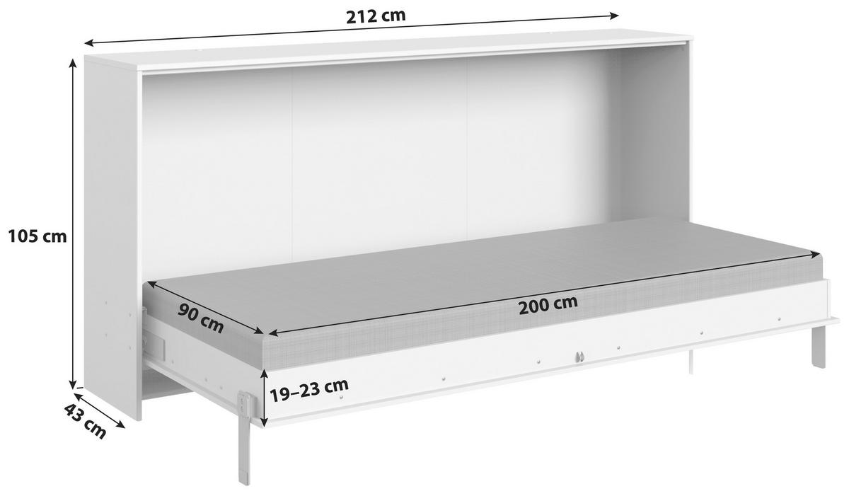 POSTELJA V OMARI   x  , leseni material  - barve hrasta/bela, Konvencionalno, kovina/leseni material (90/200cm) - MID.YOU