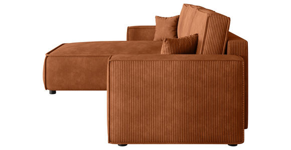 ECKSOFA Rostfarben Cord Zierkissen, Rückenkissen, Bettkasten, Schlaffunktion, Rücken echt, Liegefläche im Originalstoff  - Rostfarben/Schwarz, MODERN, Kunststoff/Textil (190/280cm) - Carryhome