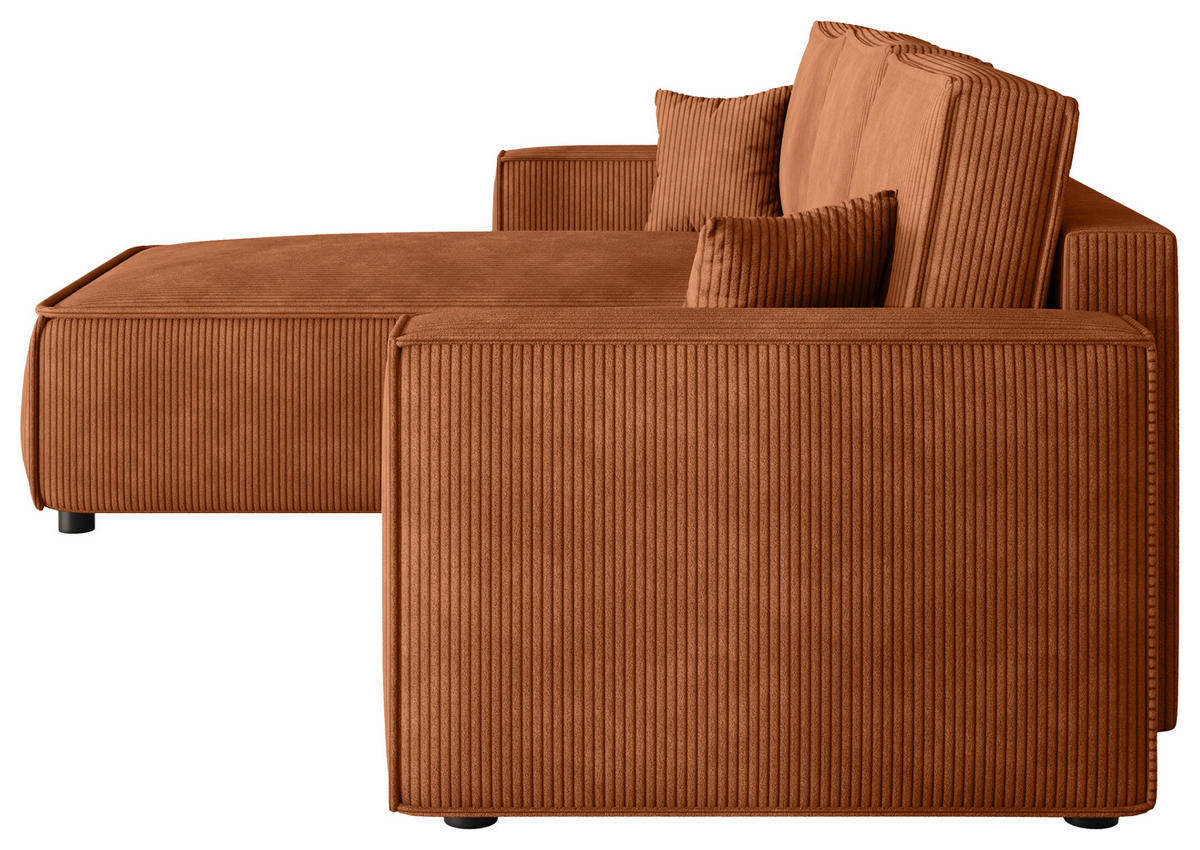 ECKSOFA Rostfarben Cord Zierkissen, Rückenkissen, Bettkasten, Schlaffunktion, Rücken echt, Liegefläche im Originalstoff  - Rostfarben/Schwarz, MODERN, Kunststoff/Textil (190/280cm) - Carryhome