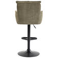 BARHOCKER Cord Olivgrün Eisen Stoffauswahl, Sitzfläche 360° drehbar, inklusive Armlehnen  - Schwarz/Olivgrün, Design, Textil/Metall (54/101-122/58cm) - Novel