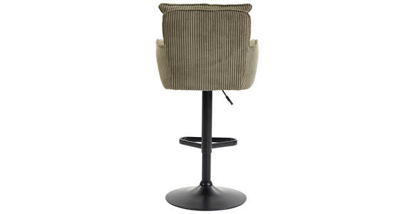 BARHOCKER Cord Olivgrün Eisen Stoffauswahl, Sitzfläche 360° drehbar, inklusive Armlehnen  - Schwarz/Olivgrün, Design, Textil/Metall (54/101-122/58cm) - Novel