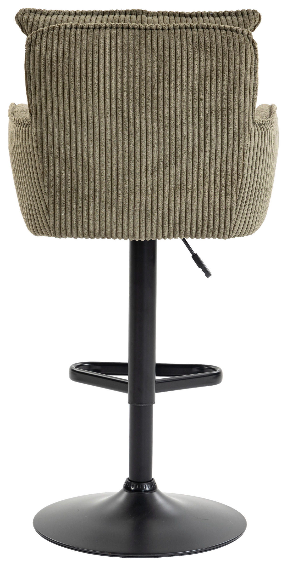 BARHOCKER Cord Olivgrün Eisen Stoffauswahl, Sitzfläche 360° drehbar, inklusive Armlehnen  - Schwarz/Olivgrün, Design, Textil/Metall (54/101-122/58cm) - Novel