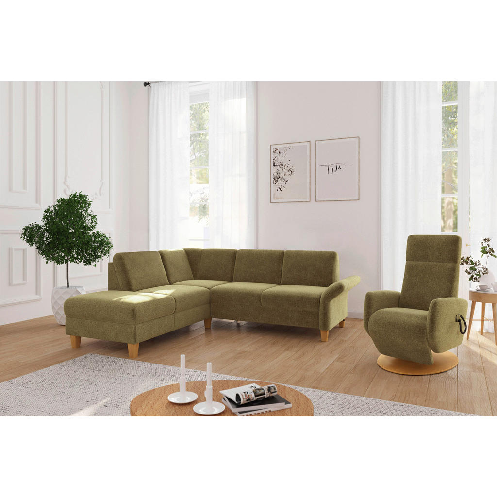 Thumbnail - Sit & More Ecksofa Rochelle E, Olivgrün, Textil, Buche, massiv, 5,5-Sitzer, Ottomane links, L-Form, 240x216 cm, Goldenes...