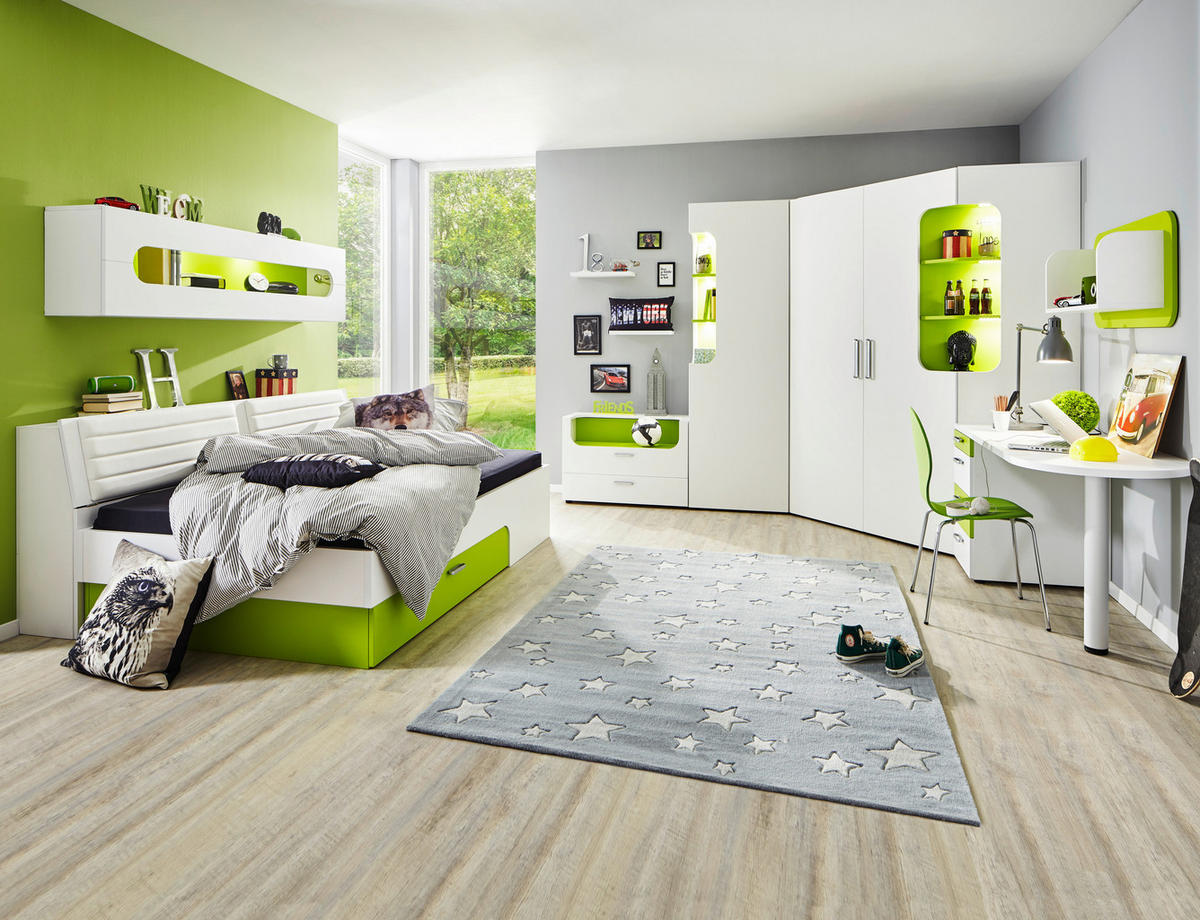 ECKKLEIDERSCHRANK 150/210/128 cm Weiß, Hellgrün  - Weiß/Hellgrün, Design, Holzwerkstoff (150/210/128cm) - Venda