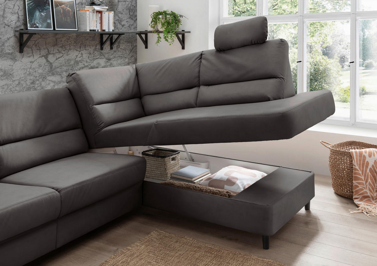 ECKSOFA in Lederlook Anthrazit  - Anthrazit/Schwarz, Modern, Holz/Textil (266/190cm) - Livetastic