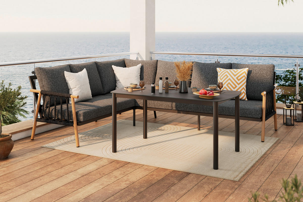 DINING-LOUNGESET 4-teilig  - Dunkelgrau/Naturfarben, Basics, Glas/Textil (265,5/80/205,5cm) - Ambia Garden