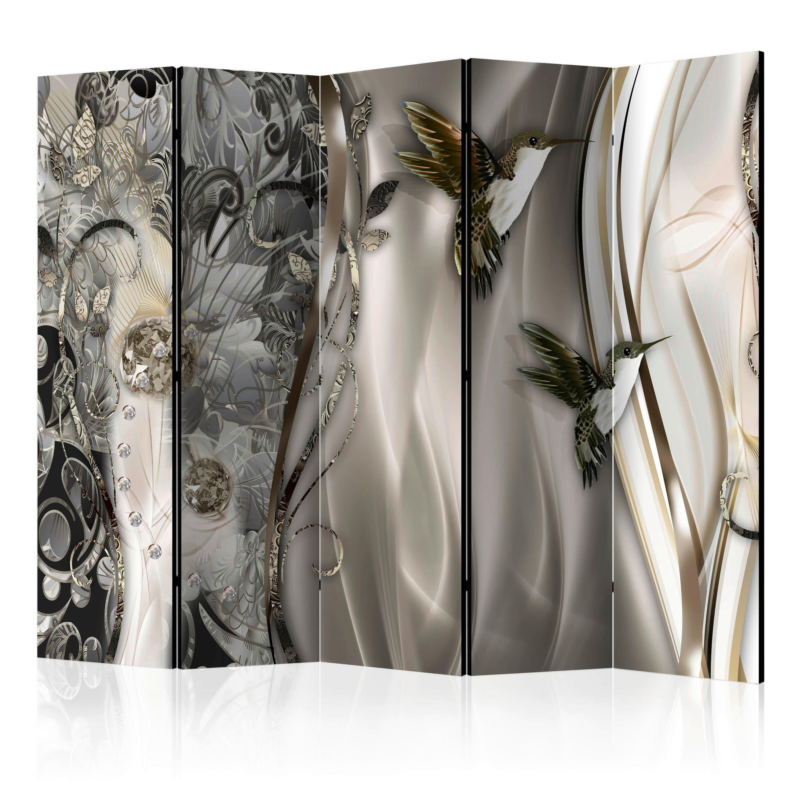 PARAVENT mit 5  Flügel - Beige/Grau, Basics, Holz/Textil (225/172/3cm) - artgeist