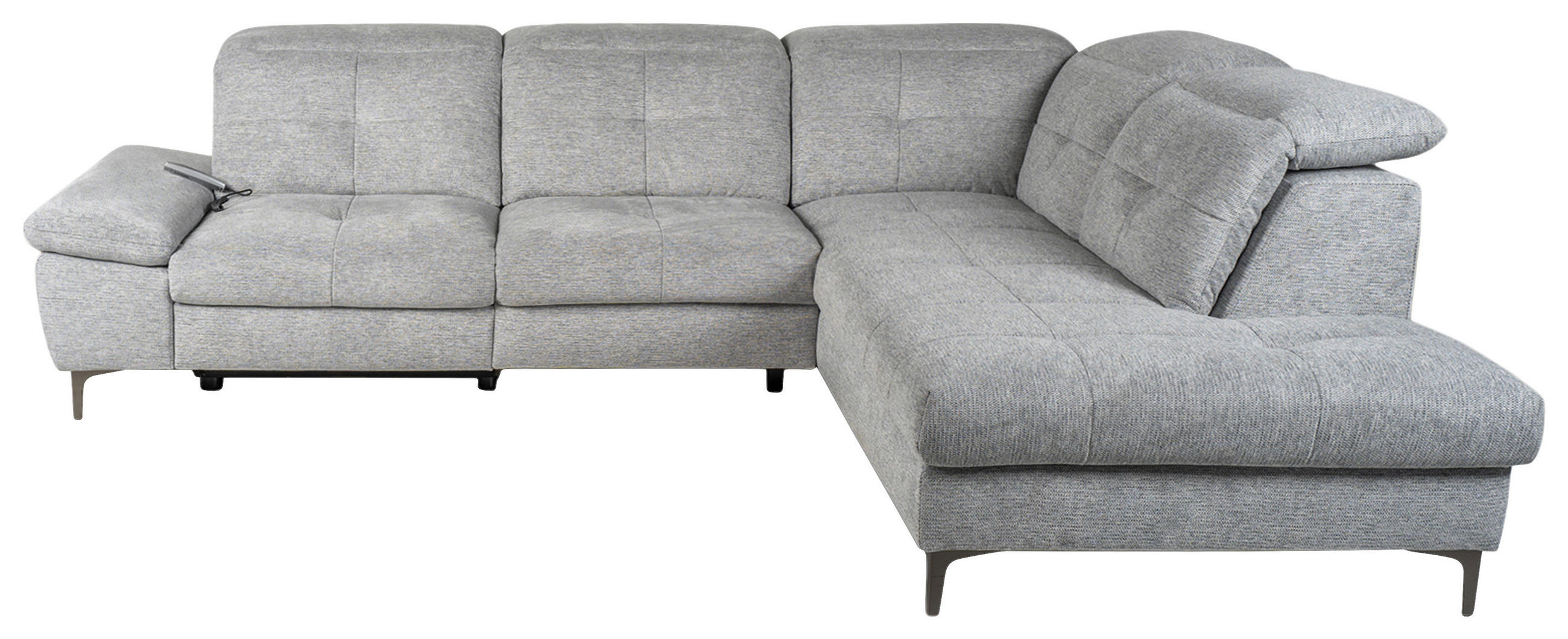 ECKSOFA Grau Webstoff Rücken echt, Relaxfunktion  - Schwarz/Grau, KONVENTIONELL, Textil/Metall (288/225cm) - Carryhome
