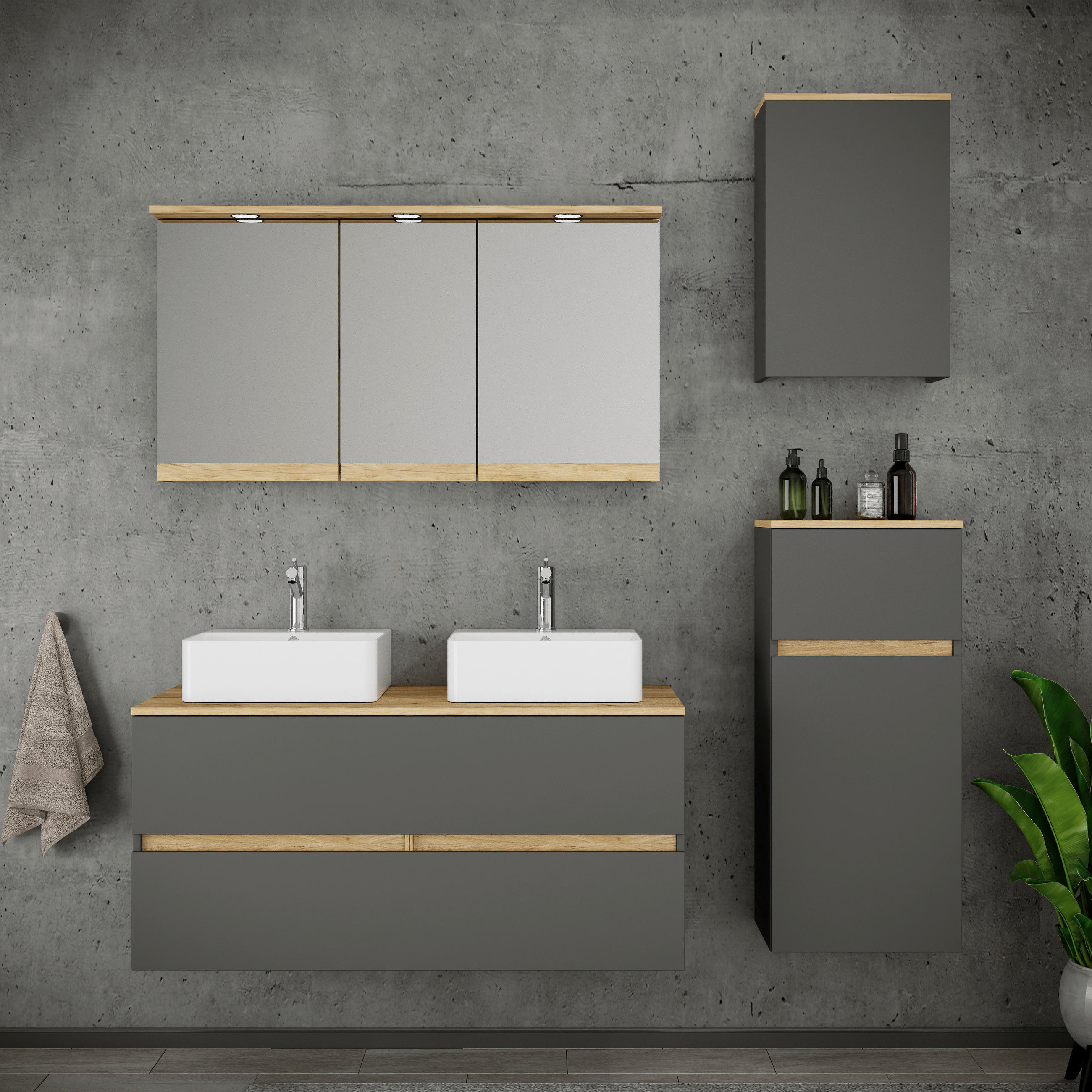 BADEZIMMER 6-teilig  in 151 cm  - Honigeiche/Anthrazit, Trend, Keramik/Holzwerkstoff (151cm) - MID.YOU