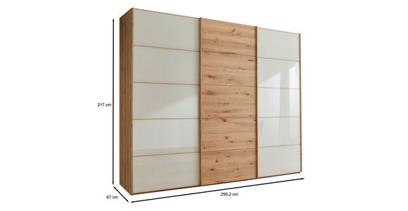 SCHWEBETÜRENSCHRANK  in Champagner, Eiche Bianco  - Eiche Bianco/Champagner, Natur, Glas/Holz (300/217/67cm) - Linea Natura