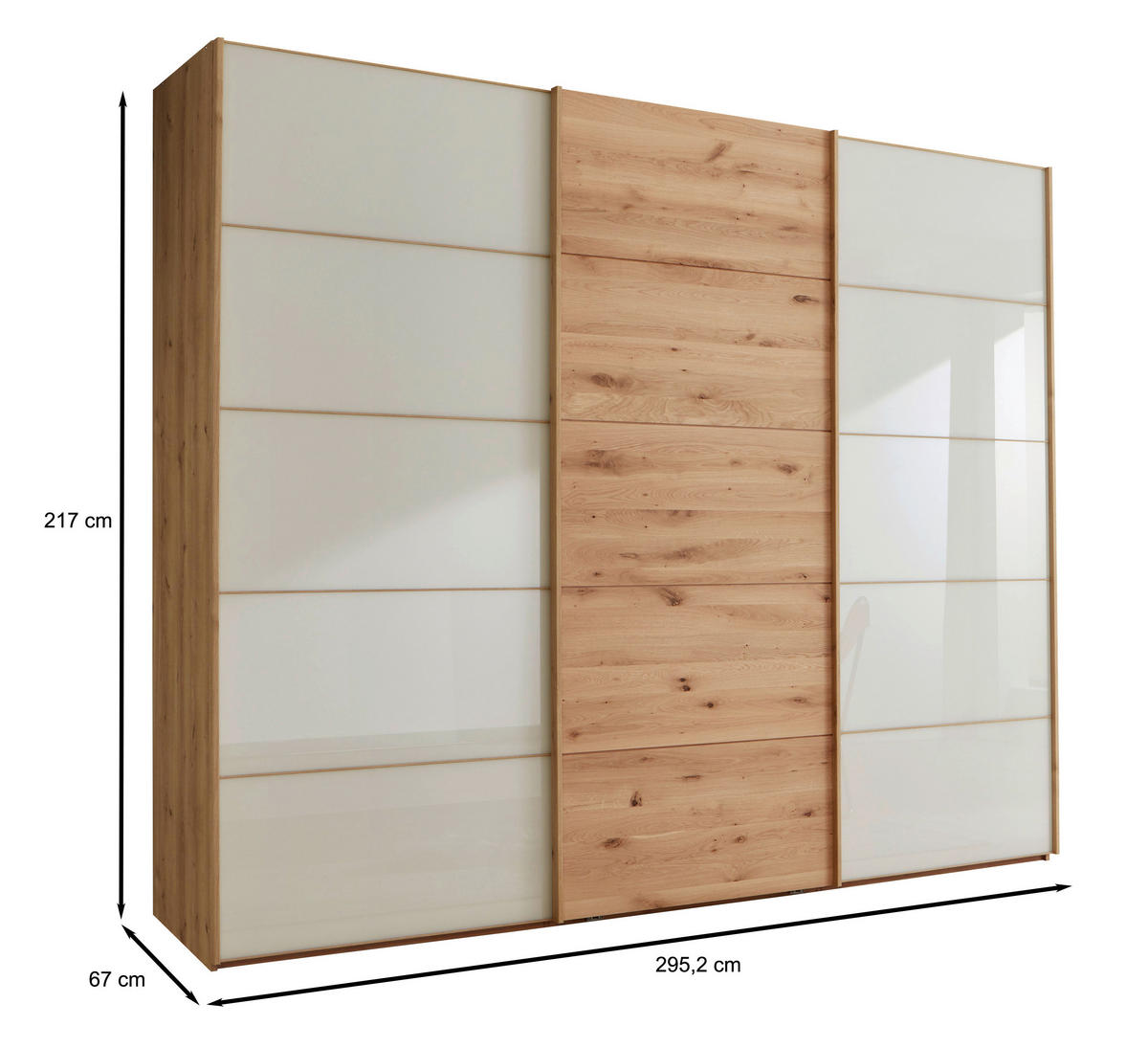 SCHWEBETÜRENSCHRANK in Eiche Bianco, Champagner  - Eiche Bianco/Champagner, Natur, Glas/Holz (300/217/67cm) - Linea Natura