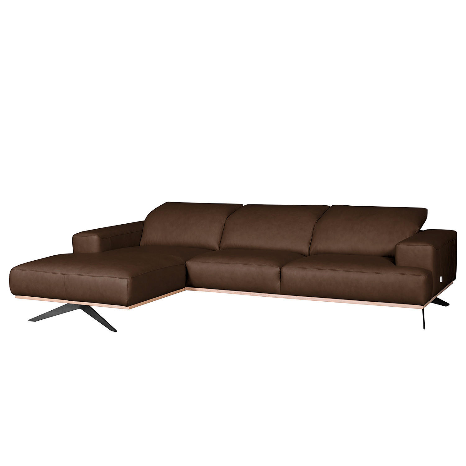 ECKSOFA  in Echtleder Dunkelbraun  187/295 cm  - Dunkelbraun/Schwarz, Design, Leder/Metall (187/295cm) - Livetastic