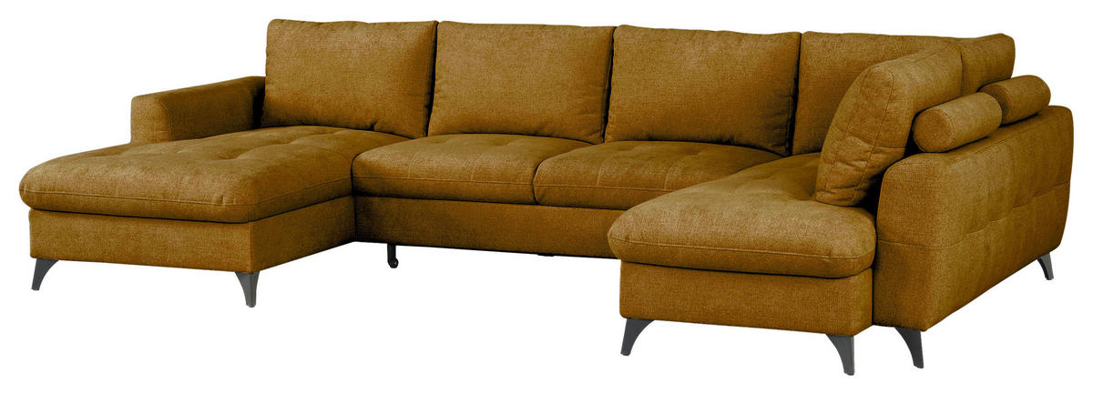 WOHNLANDSCHAFT Senfgelb Chenille  - Senfgelb/Schwarz, KONVENTIONELL, Textil/Metall (160/340/188cm) - Xora