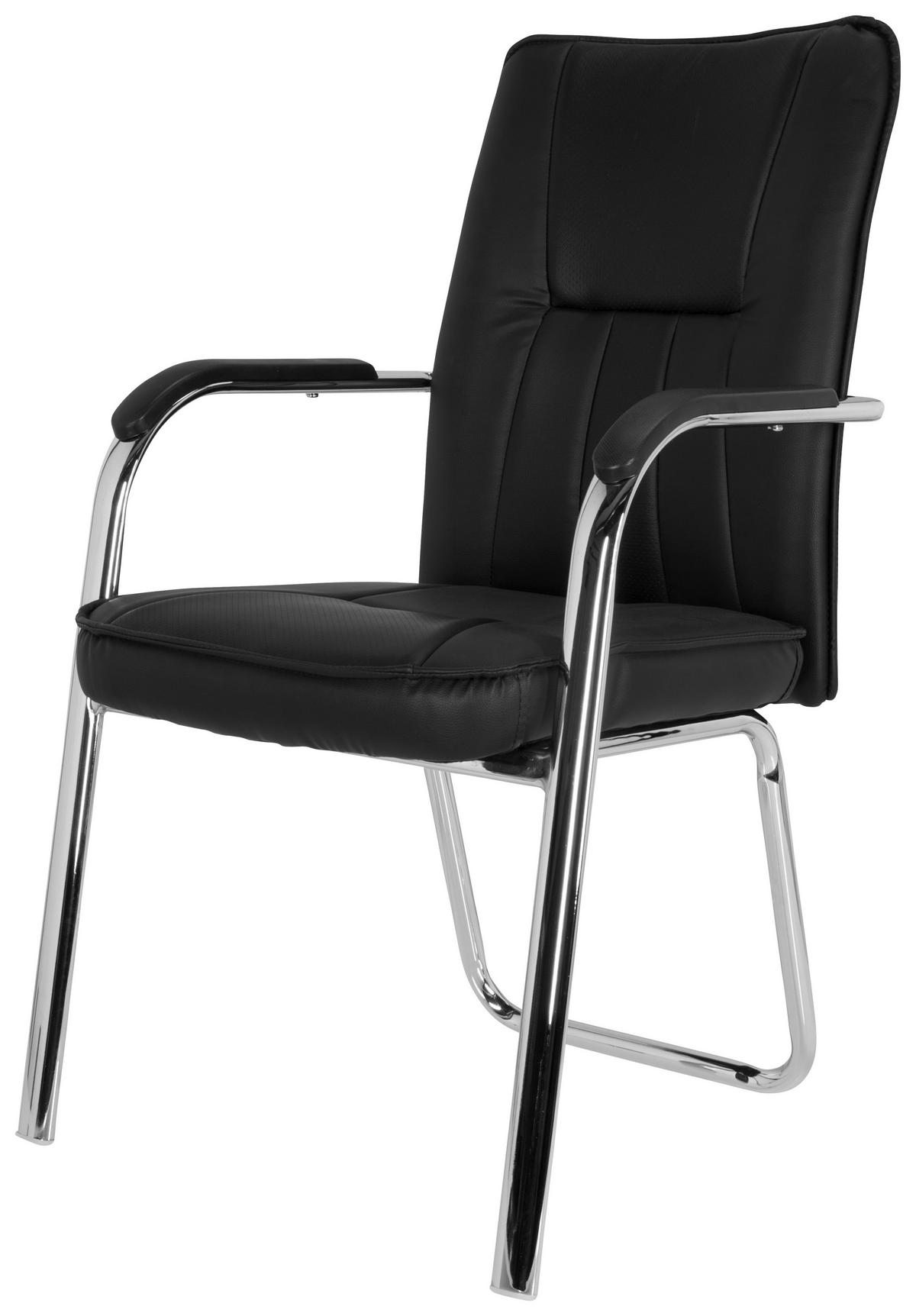 BESUCHERSTUHL  in Lederlook Schwarz  - Chromfarben/Schwarz, MODERN, Textil/Metall (55/94/44cm) - MID.YOU