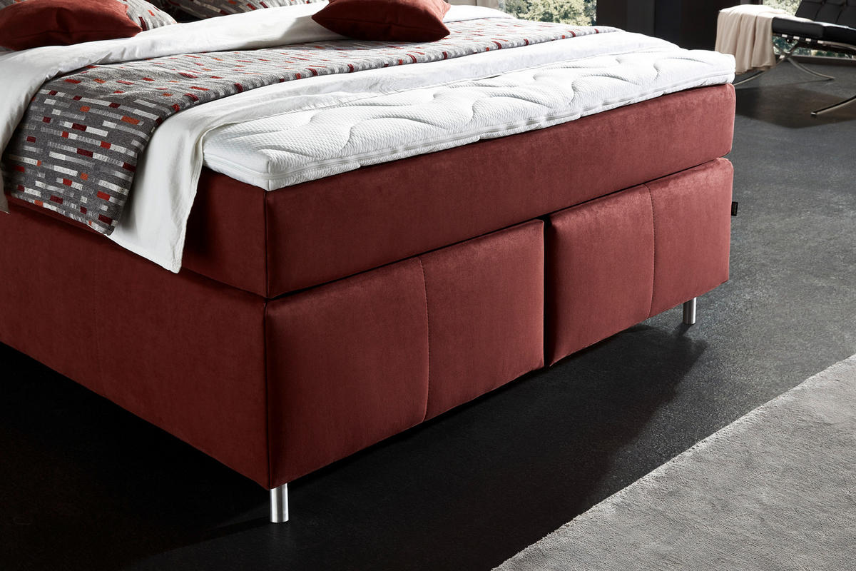 BOXSPRINGBETT 140/200 cm  in Rotbraun  - Rotbraun/Alufarben, KONVENTIONELL, Textil/Metall (140/200cm) - Dieter Knoll