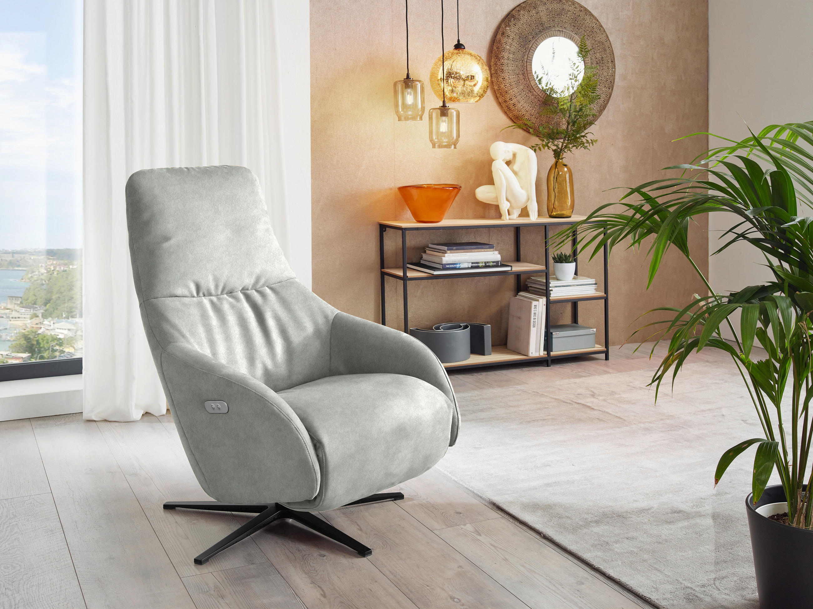 RELAXSESSEL in Textil Hellgrau  - Hellgrau/Schwarz, Design, Textil/Metall (77/108/95cm) - Chilliano