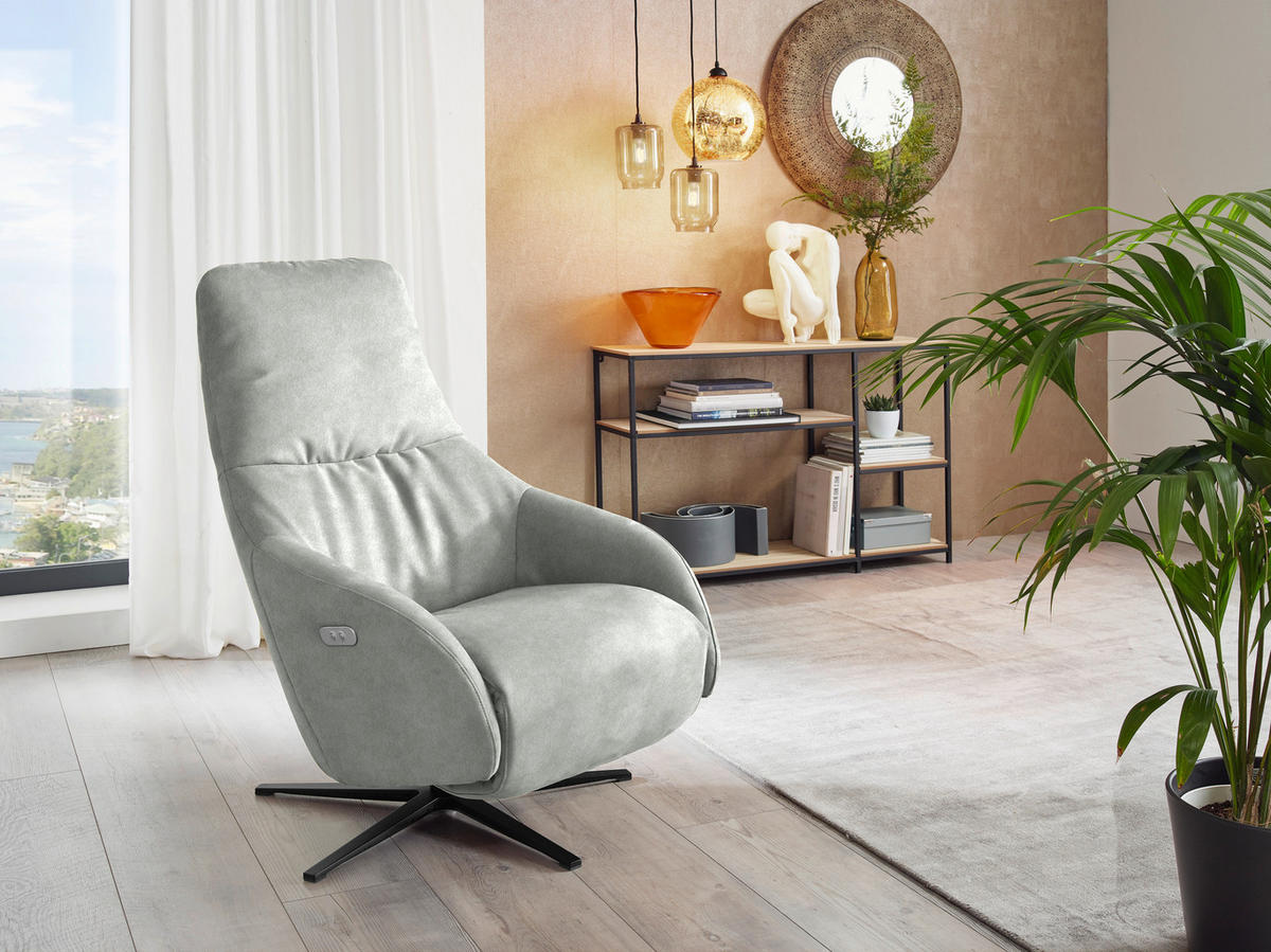 RELAXSESSEL in Textil Hellgrau  - Hellgrau/Schwarz, Design, Textil/Metall (77/108/95cm) - Chilliano