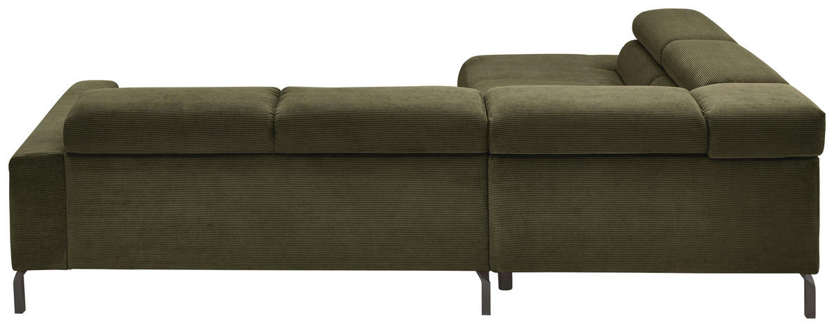 ECKSOFA Feincord Dunkelgrün  - Dunkelgrün/Schwarz, Design, Textil/Metall (219/273cm) - Pure Home Lifestyle