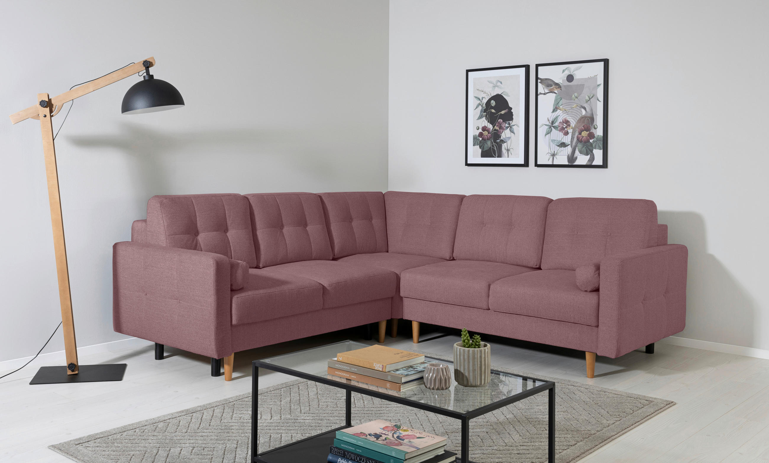 ECKSOFA in Beere  - Beere/Buchefarben, Design, Holz/Textil (242/242cm) - MID.YOU