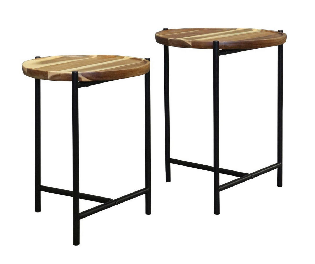 SATZTISCH Akazie massiv rund  - Schwarz, MODERN, Holz/Metall (41,5/36,5/41,5/36,5/50,5/45,5cm) - PBJ