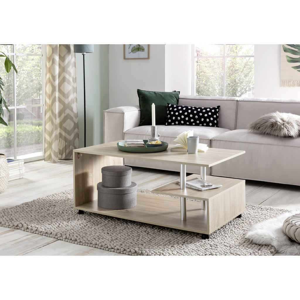 Thumbnail - Mid.you Couchtisch, Sonoma Eiche, Holzwerkstoff, rechteckig, Rollen, 60x48.5x105 cm, Stauraum, Wohnzimmer, Wohnzimmertis...