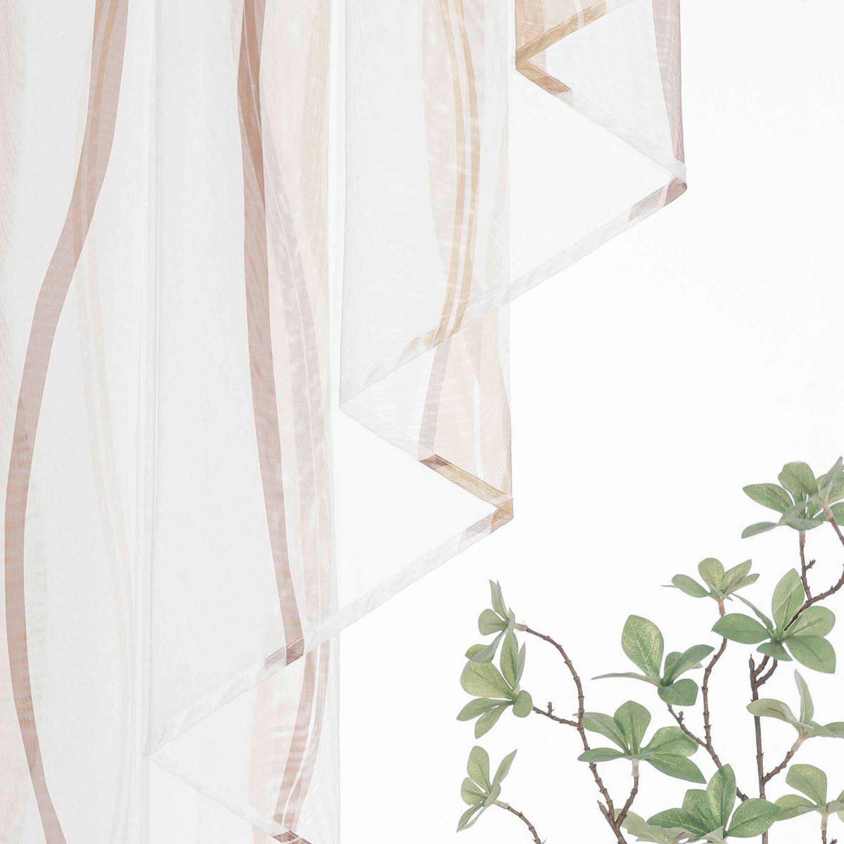 KURZGARDINE   120/125 cm   - Sandfarben/Weiß, Basics, Textil (120/125cm)