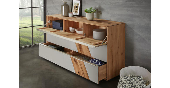 SIDEBOARD Buche massiv geölt Schlammfarben, Buchefarben - Schlammfarben/Edelstahlfarben, Design, Glas/Holz (182/90/47cm) - Valnatura