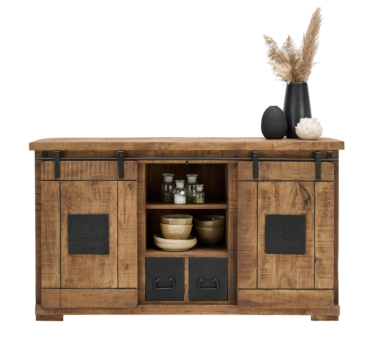 SIDEBOARD Naturfarben, Schwarz  145/85/45 cm  - Schwarz/Naturfarben, Konventionell, Holz/Holzwerkstoff (145/85/45cm) - Landscape