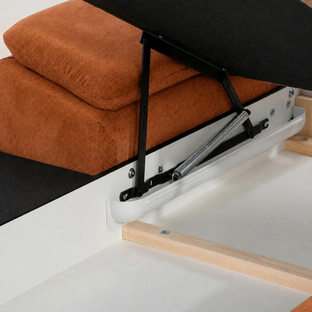 ECKSOFA TAOS Rostfarben Struktur Bettkasten, Kopfstütze  - Rostfarben/Schwarz, Basics, Holz/Textil (281/166cm) - MID.YOU