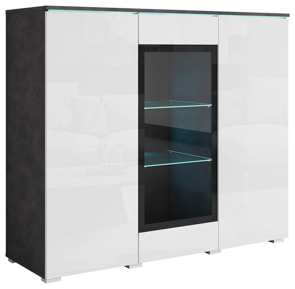 HIGHBOARD Vera  in 120/103,3/39,5 cm  - Weiss Hochglanz/Anthrazit, Trend, Glas/Holzwerkstoff (120/103,3/39,5cm) - P & B