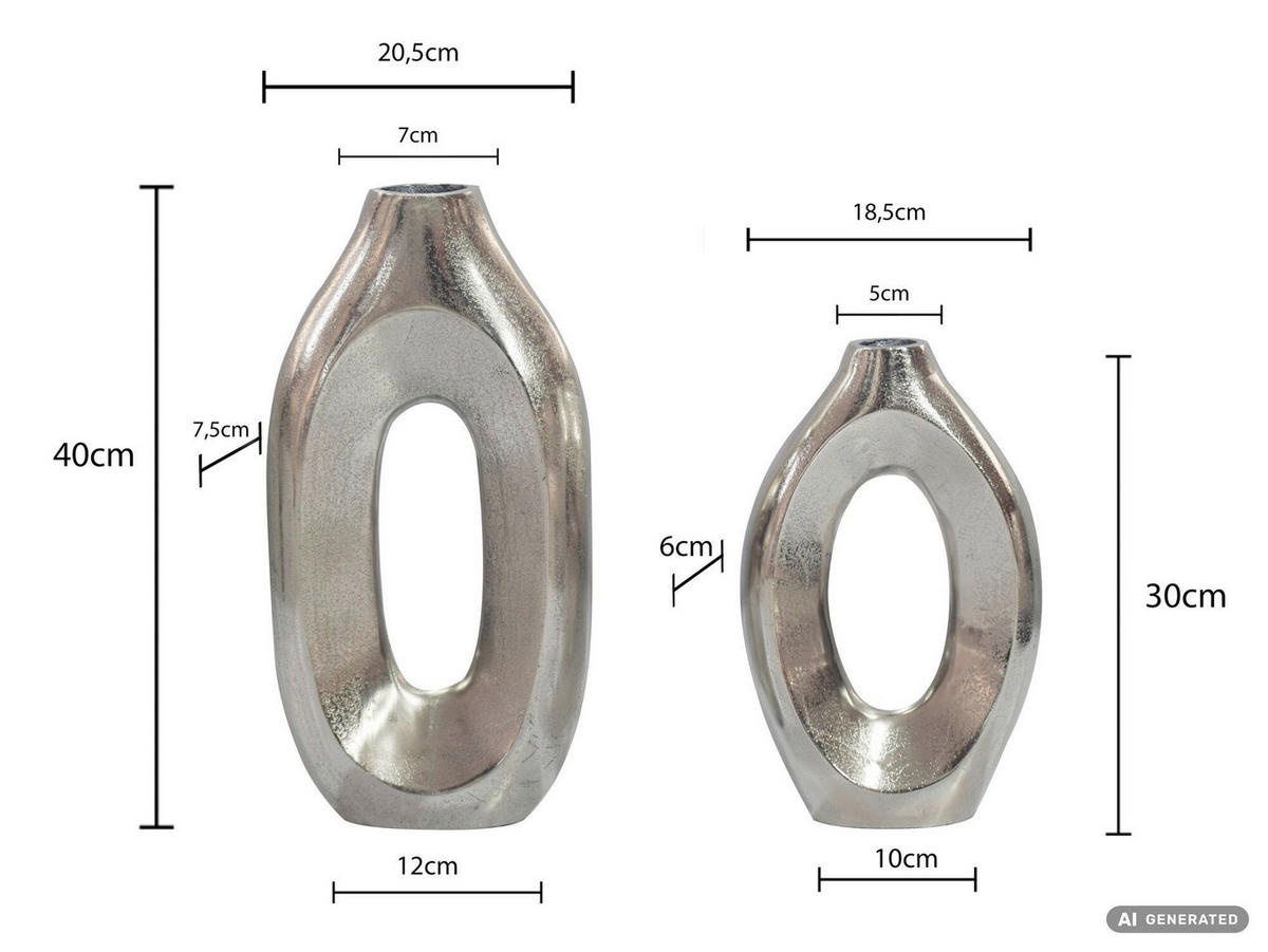 DEKOVASE  - Silberfarben, Design, Metall (20,5/40/7,5cm) - Livetastic