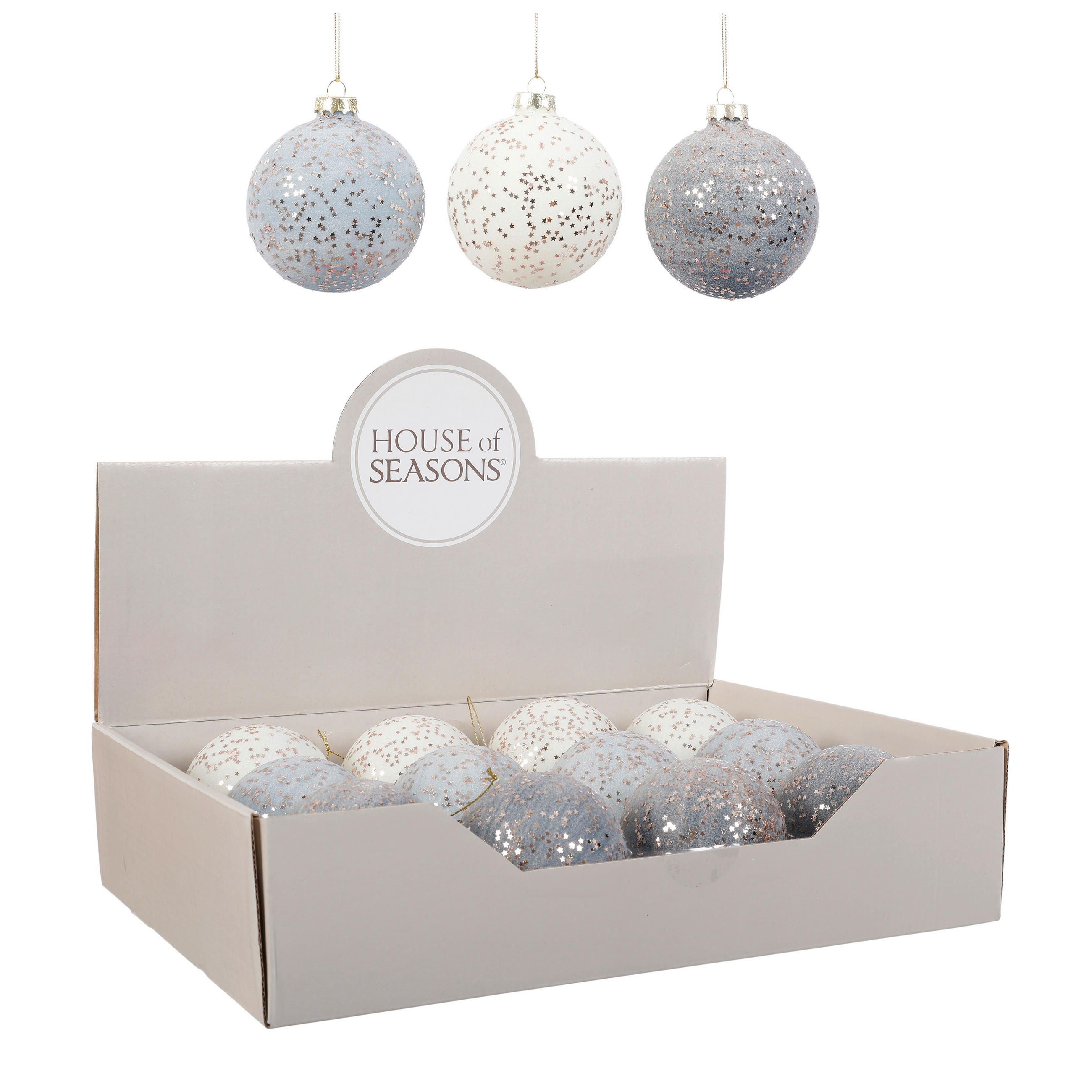 KUGLICA ZA BOR - bijela/tamno plava, Basics, staklo (8cm) - X-Mas