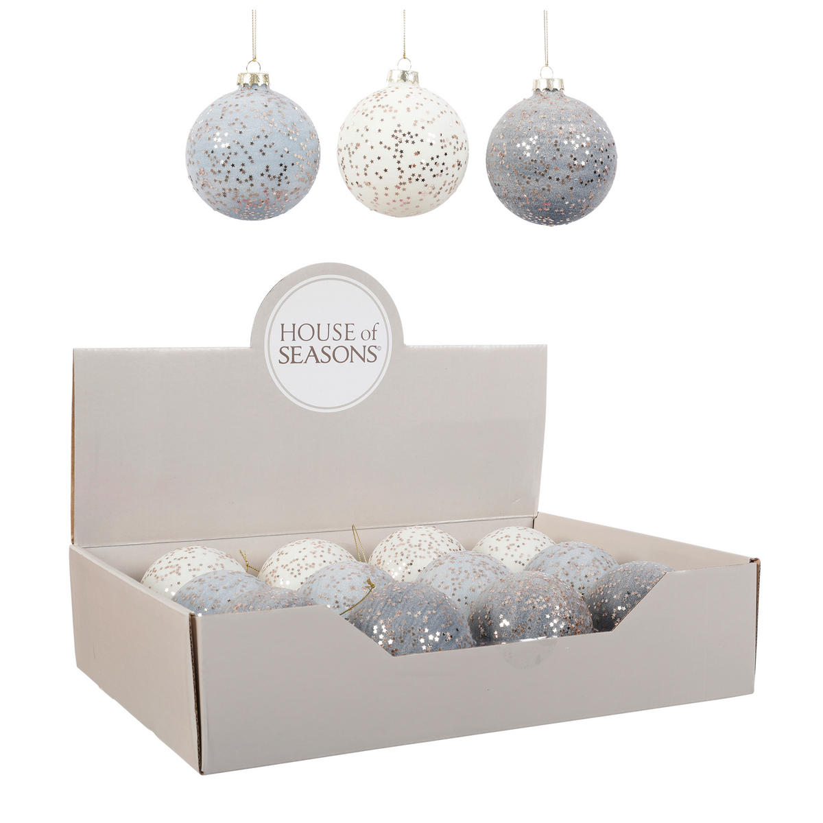 KUGLICA ZA BOR - bijela/tamno plava, Basics, staklo (8cm) - X-Mas