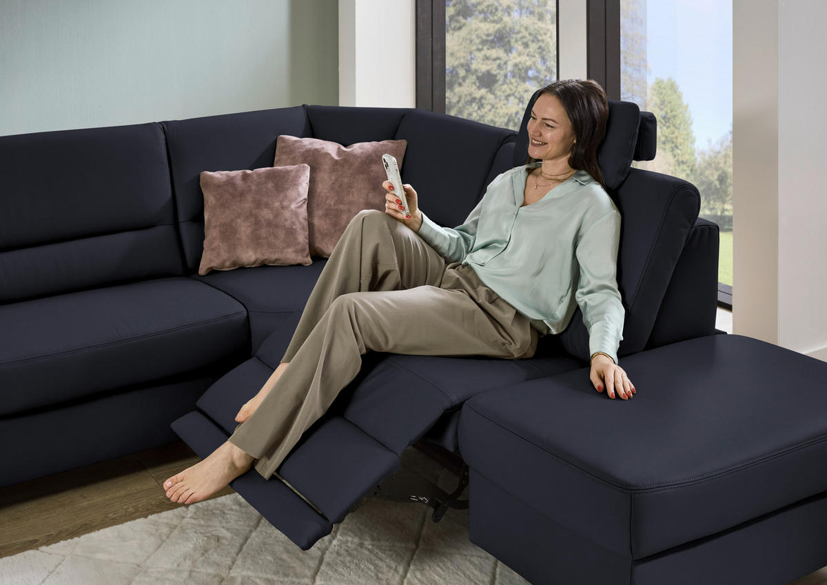 ECKSOFA Echtleder Dunkelblau  - Schwarz/Dunkelblau, Konventionell, Leder/Metall (290/249cm) - Beldomo Premium