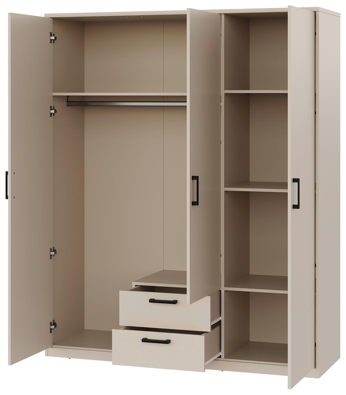 NYÍLÓAJTÓS SZEKRÉNY kasmírszínű  - kasmírszínű/fekete, Basics, faalapú anyag/fém (157/194/54cm) - Xora