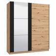 SCHWEBETÜRENSCHRANK 2-türig Schwarz, Eichefarben - Eichefarben/Schwarz, Basics, Glas/Holzwerkstoff (179/210/62,5cm) - Xora