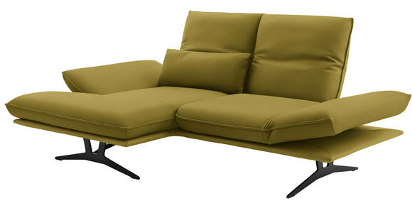 ECKSOFA in Echtleder Hellgrün 130/210 cm - Gelb/Schwarz, Design, Leder/Metall (130/210cm) - Dieter Knoll