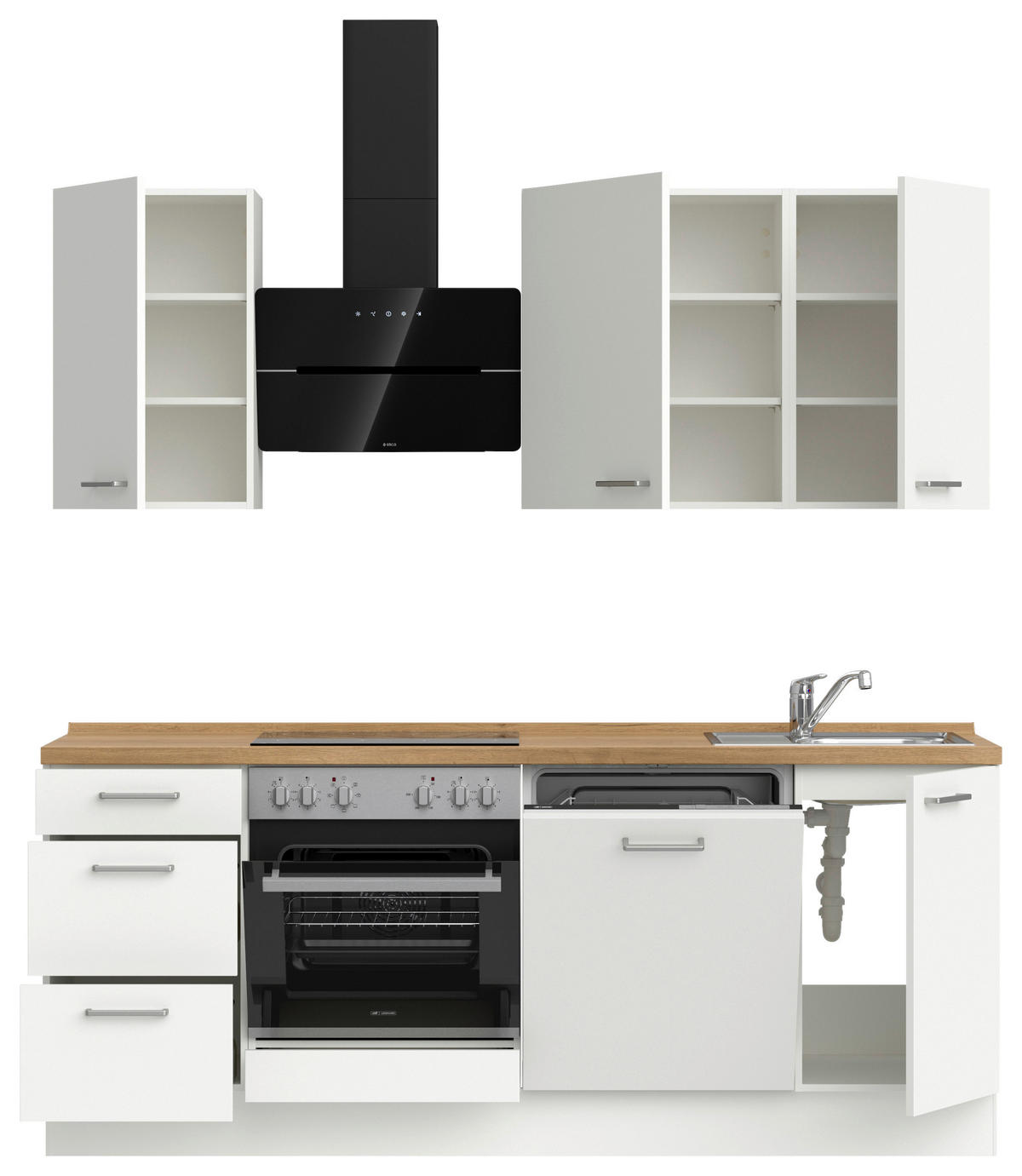KÜCHENLEERBLOCK 210 cm   in Weiß, Eichefarben  - Edelstahlfarben/Eichefarben, MODERN, Holzwerkstoff/Metall (210cm) - Nobilia